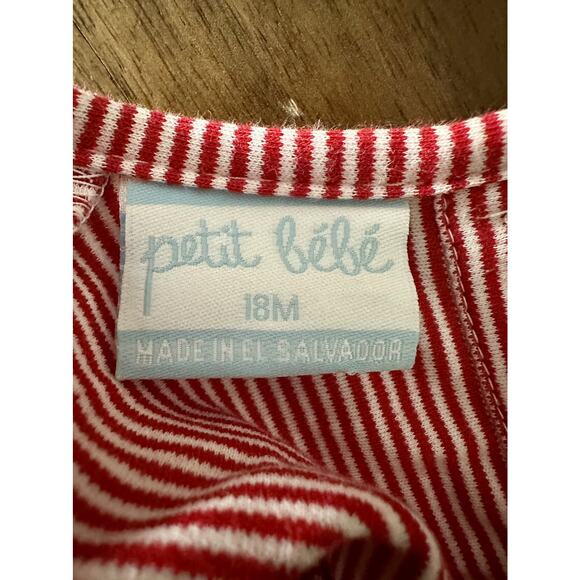 NWT Petit Bebe Red Stripe Smocked Knit Firetrucks Romper Cotton Sleeveless 18M - Picture 8 of 8